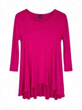 Kaari Blue Pink 3/4 Sleeve High Low Tunic Top Size Small Rayon Stretch